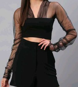 Black Mesh Sleeve Top