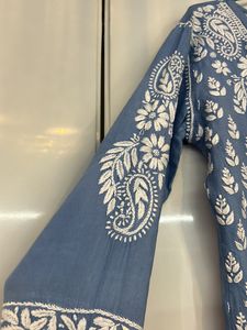 Cotton Chikankari Blue Kurta