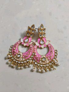 Stunning Pink &amp; White Ethnic kundan Earrings