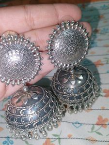 Traditional Oxidised Silver Jhumka Earrings | Ethn