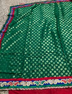 Red &amp; Green Embroidered Saree