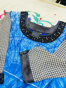 Vibrant Blue Printed Kurta with Trousers