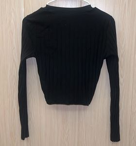 Black Ribbed Long Sleeve Top