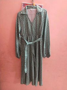 Chic Green Polka Dot Dress M size
