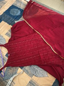Red Embellished Kurta