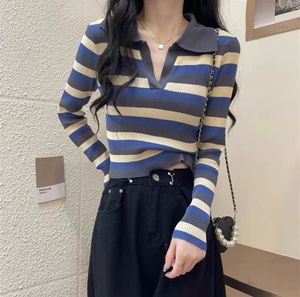 Striped Knit Polo Top