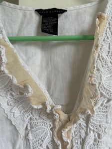 White Lace Trimmed V-Neck Top