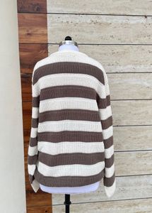 Unisex Brown &amp; White Striped Knit Sweater