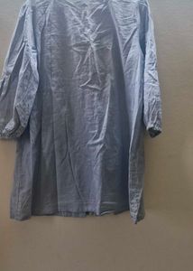 Powder Blue Embroidered Cotton Short Kurti