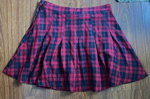 Red Plaid Pleated Mini Skirt