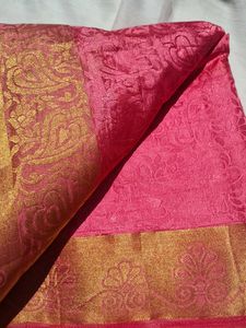Vibrant Pink Silk Saree with Gold Border