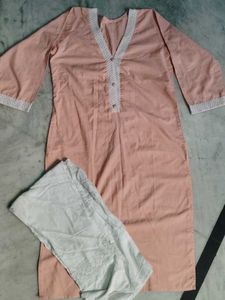 Peach Kurta Set with White Pants