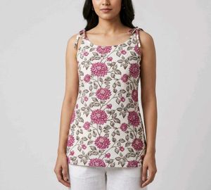 Cotton Strappy Kurti - Pink Floral- Straps