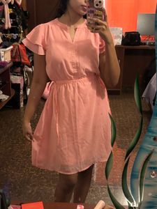 Chic Pink Ruffle Sleeve Dress