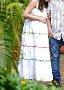 Boho Maxi Dress with Smocked Bodice and polka dots