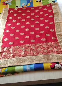 Wedding Saree/Cream And Red Net Saree