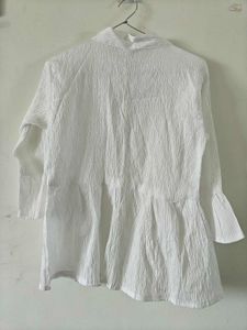 White Textured Bell Sleeve Tunic Top