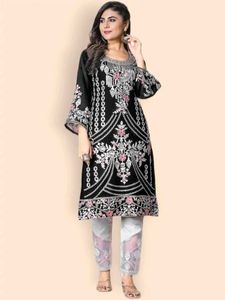 Elegant Embroidered Black Kurta Set
