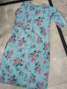 Light Blue Floral Print Kurta