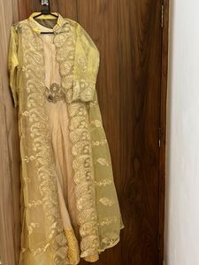 Silk Ethnic Gown with Organza Cape