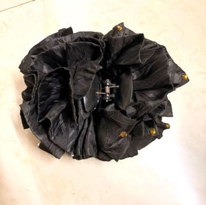 Black Ruffled Flower Hair Claw Clip