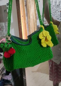 Cute Green Crochet Shoulder Bag