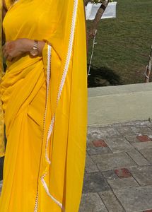 Elegant Yellow Chiffon Saree with Designer blouse