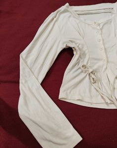 Cream Button-Up Tie Waist Top