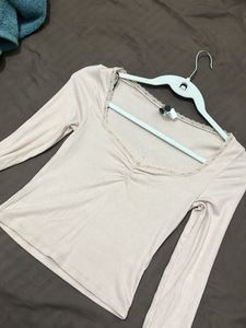 Fitted Long Sleeve Top with Lace Trim