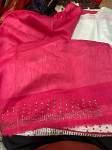 Elegant White &amp; Pink Saree unused