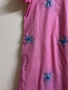 Pink Kurta with Floral Embroidery