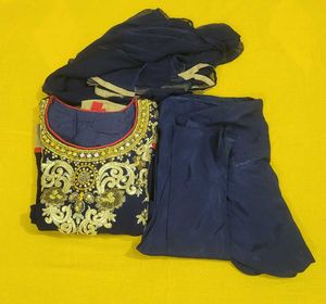 Embroidered Navy Blue Kurta Set