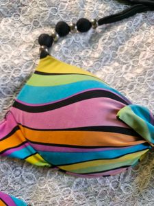 Vibrant Rainbow Tie-Front Bikini Top