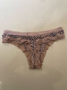 Leopard Print Thong with Lace Trim