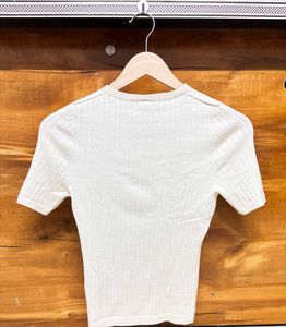 UNIQLO Cream Ribbed Knit T-Shirt