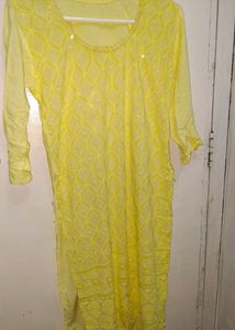 Yellow Chickenkari Work Kurti