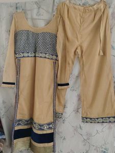 Elegant Beige pakistani kurta plazo set