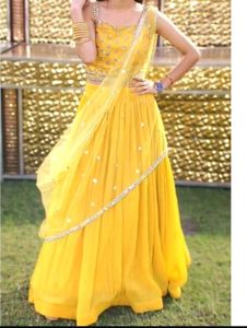 Beautiful Party Wear Yellow Lehnga
