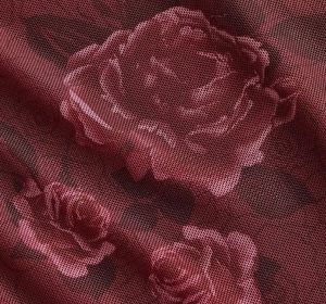Burgundy Rose Print Mesh Maxi Skirt