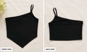 SHEIN One Shoulder Ribbed Handkerchief Crop Top |