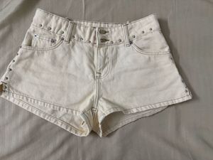 Cream Studded Denim Shorts