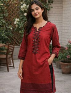 Red Embroidered Kurta