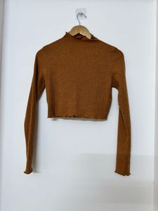 Women Co-ord Brown Striped Sweater & Trousers