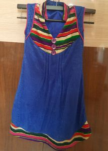 bright navy blue long top with attached sleeve