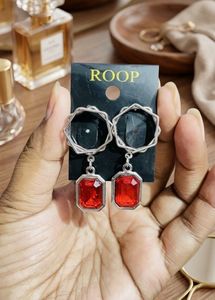 Chunky Red Gemstone Dangle Earrings