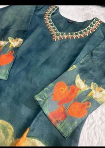 Elegant Teal Kurta Set with Floral Dupatta