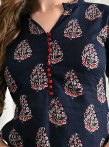 Floral And Paisley Print Pure Cotton Navy Blue Kur