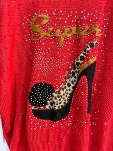 Oversized Red Glam Leopard Heels Tee B