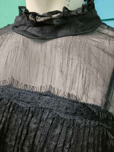 Sheer Black Lace Trim Tunic