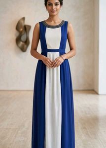Elegant Blue & White Maxi Dress